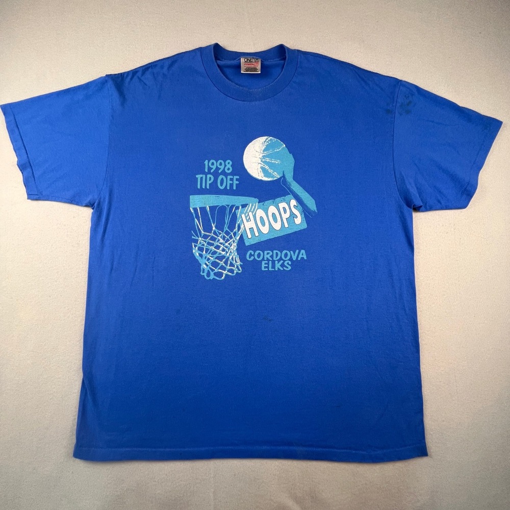 VTG 90s Single Stitch Oneita‎ T-Shirt Mens XXL 1998 Hoops Cordova Elks  Graphic